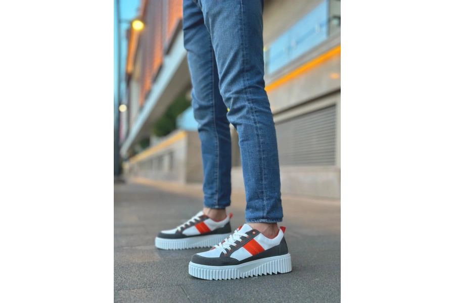 Shoecide Sb0804 Boa Yüksek Beyaz Taban Turuncu Detaylı Bağcıklı Erkek Ayakkabı