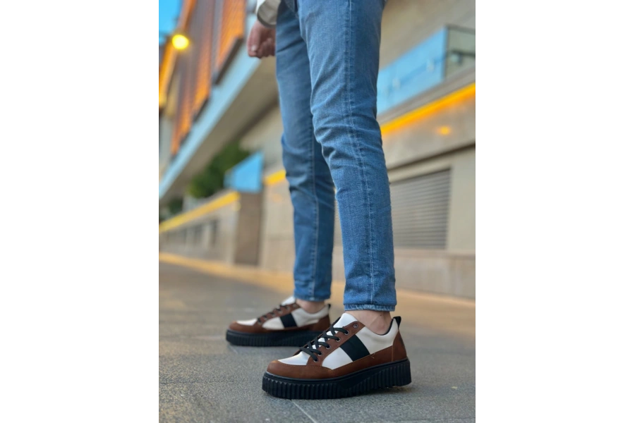 Shoecide Sb0804 Boa Yüksek Siyah Taban Kahve Detaylı Bağcıklı Erkek Ayakkabı