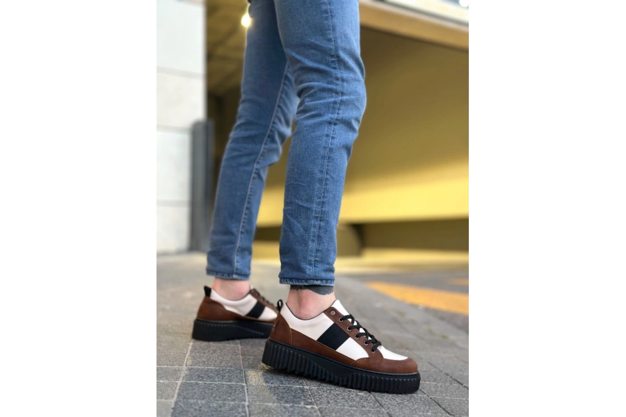 Shoecide Sb0804 Boa Yüksek Siyah Taban Kahve Detaylı Bağcıklı Erkek Ayakkabı