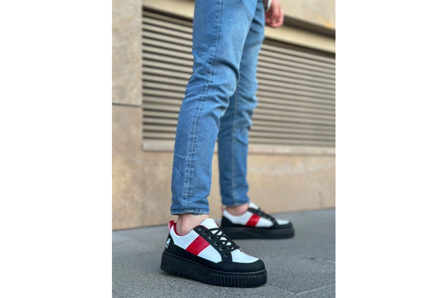 Shoecide Sb0804 Boa Yüksek Siyah Taban Kırmızı Detaylı Bağcıklı Erkek Ayakkabı