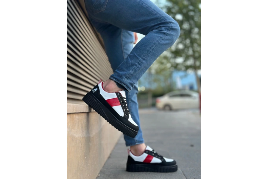 Shoecide Sb0804 Boa Yüksek Siyah Taban Kırmızı Detaylı Bağcıklı Erkek Ayakkabı