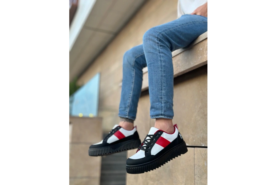 Shoecide Sb0804 Boa Yüksek Siyah Taban Kırmızı Detaylı Bağcıklı Erkek Ayakkabı