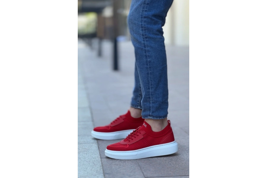 Shoecide Sb0812 Özel Örme Triko Tarz Kırmızı Beyaz Renk Spor Ayakkabı