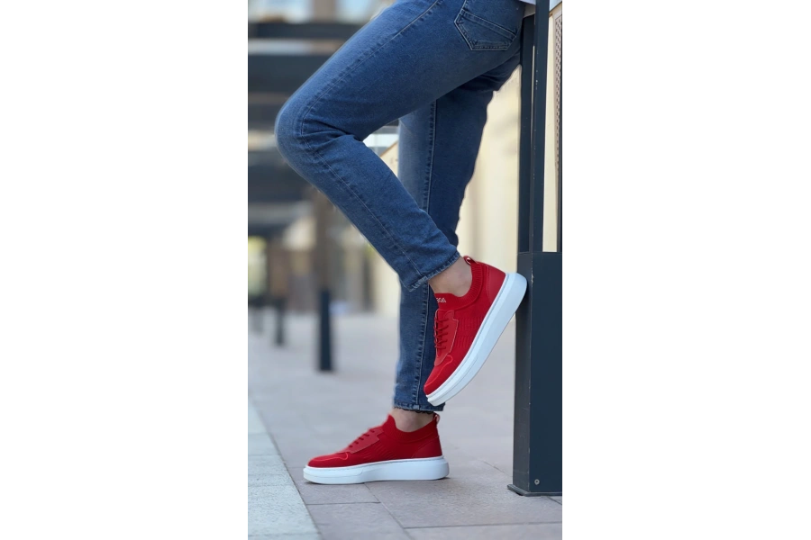 Shoecide Sb0812 Özel Örme Triko Tarz Kırmızı Beyaz Renk Spor Ayakkabı