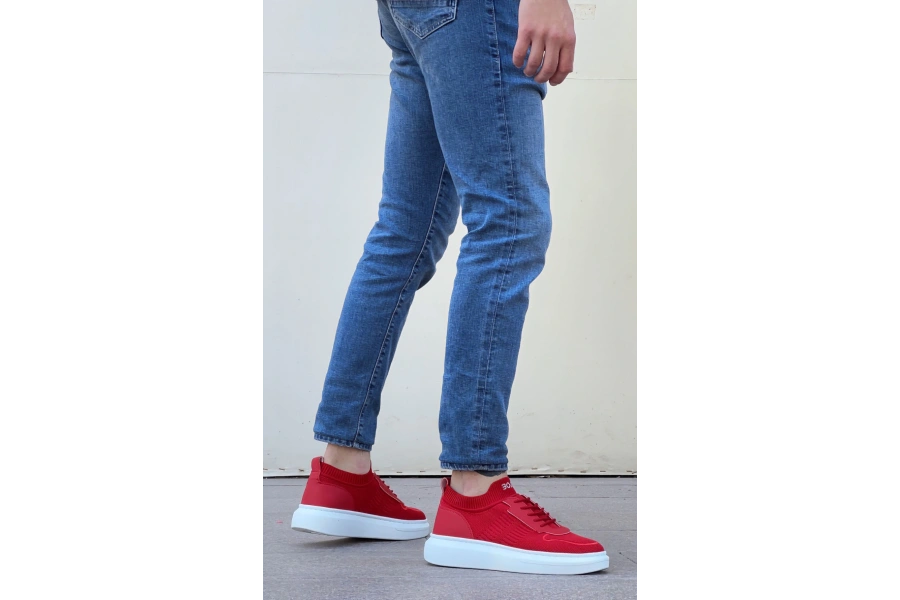 Shoecide Sb0812 Özel Örme Triko Tarz Kırmızı Beyaz Renk Spor Ayakkabı