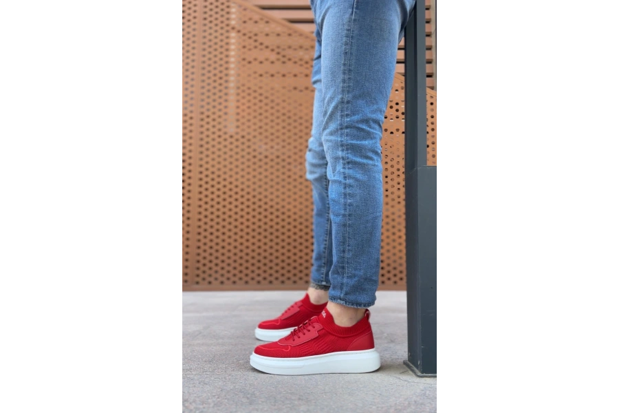 Shoecide Sb0812 Özel Örme Triko Tarz Kırmızı Beyaz Renk Spor Ayakkabı