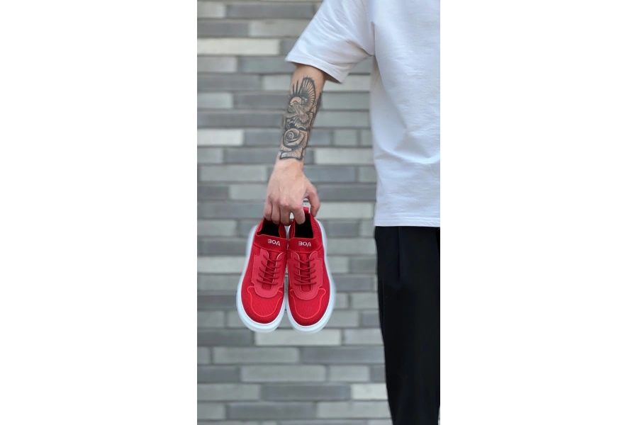 Shoecide Sb0812 Özel Örme Triko Tarz Kırmızı Beyaz Renk Spor Ayakkabı