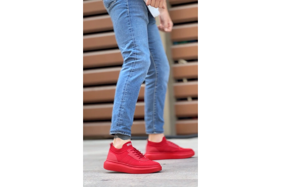 Shoecide Sb0812 Özel Örme Triko Tarz Kırmızı Renk Spor Ayakkabı