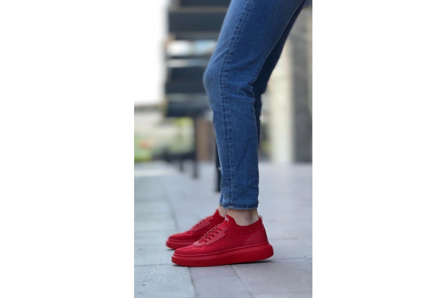 Shoecide Sb0812 Özel Örme Triko Tarz Kırmızı Renk Spor Ayakkabı