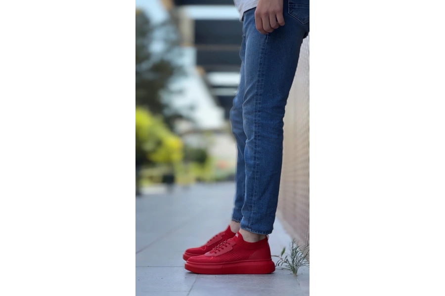 Shoecide Sb0812 Özel Örme Triko Tarz Kırmızı Renk Spor Ayakkabı