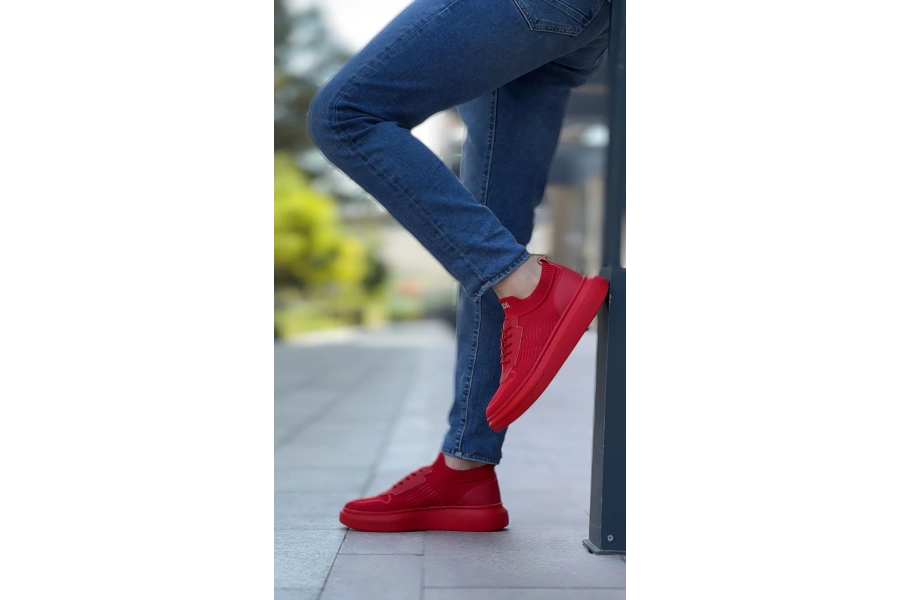Shoecide Sb0812 Özel Örme Triko Tarz Kırmızı Renk Spor Ayakkabı