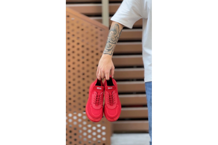 Shoecide Sb0812 Özel Örme Triko Tarz Kırmızı Renk Spor Ayakkabı