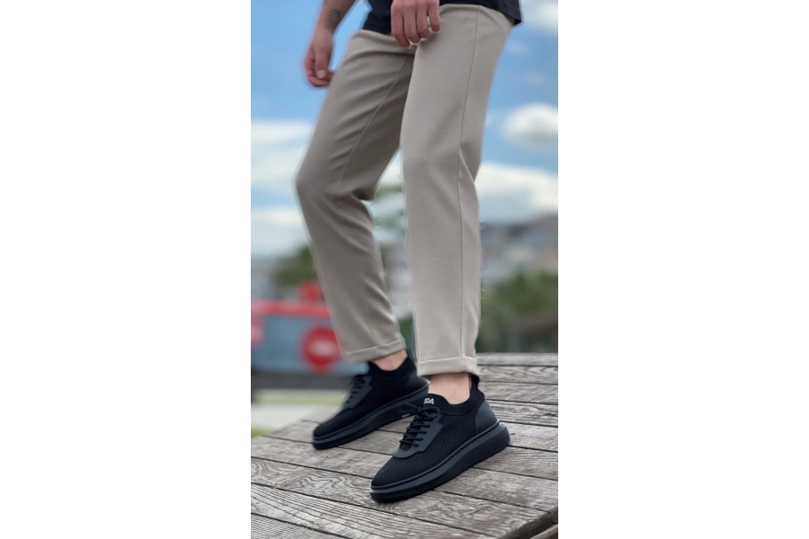 Shoecide Sb0812 Özel Örme Triko Tarz Siyah Renk Siyah Taban Spor Ayakkabı