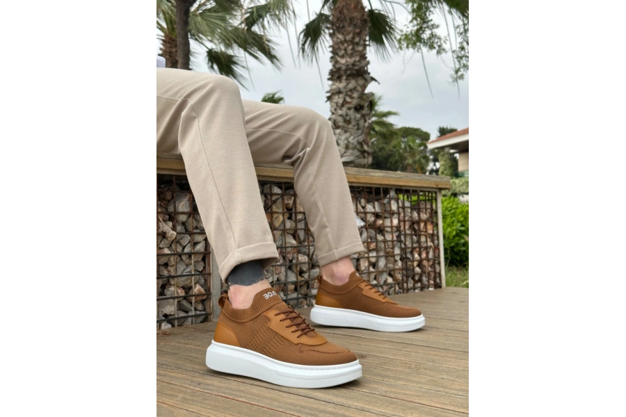 Shoecide Sb0812 Özel Örme Triko Tarz Taba Renk Spor Ayakkabı