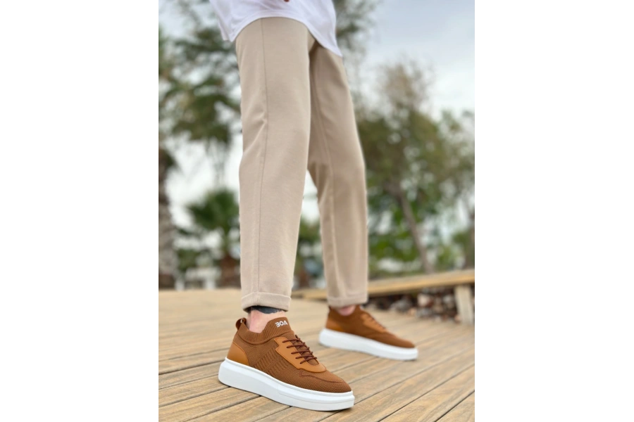 Shoecide Sb0812 Özel Örme Triko Tarz Taba Renk Spor Ayakkabı