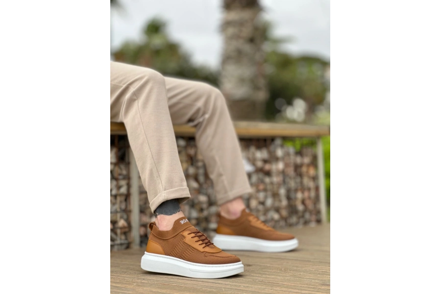 Shoecide Sb0812 Özel Örme Triko Tarz Taba Renk Spor Ayakkabı