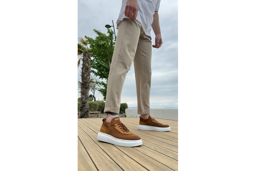 Shoecide Sb0812 Özel Örme Triko Tarz Taba Renk Spor Ayakkabı
