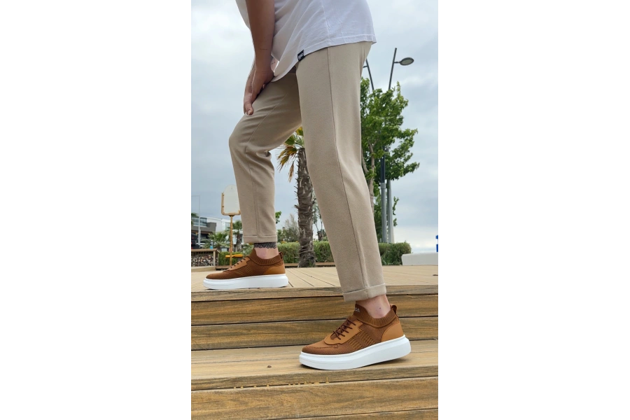 Shoecide Sb0812 Özel Örme Triko Tarz Taba Renk Spor Ayakkabı