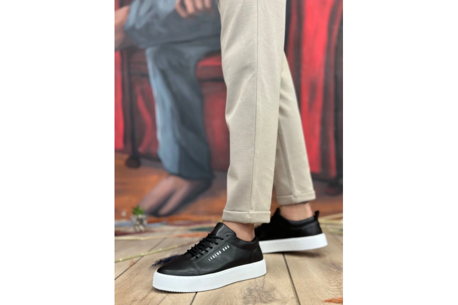 Shoecide Sb104 Boa Yüksek Siyah Cilt Bağcıklı Erkek Ayakkabı