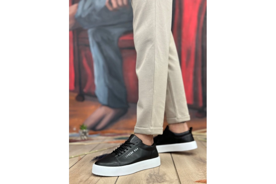 Shoecide Sb104 Boa Yüksek Siyah Cilt Bağcıklı Erkek Ayakkabı