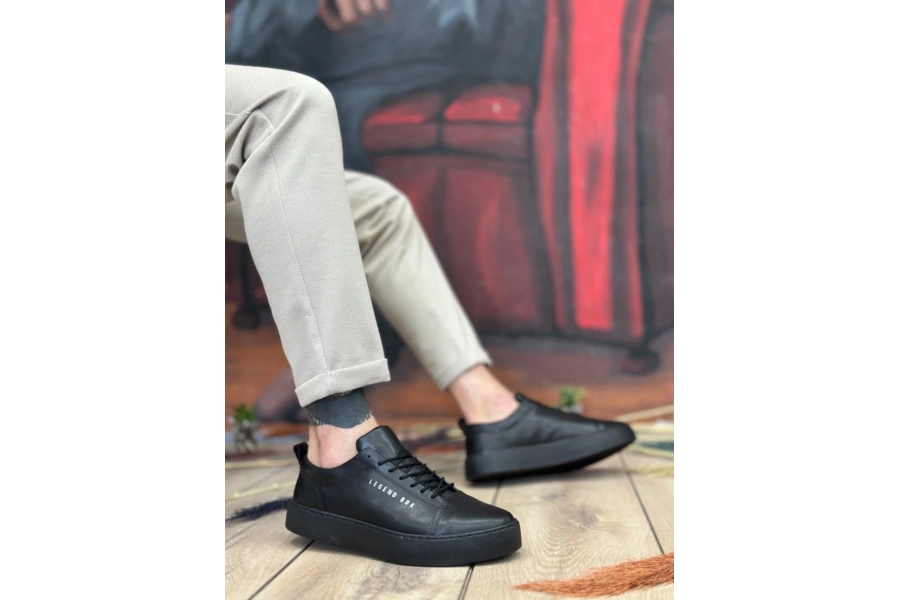 Shoecide Sb104 Boa Yüksek Siyah Cilt Siyah Taban Bağcıklı Erkek Ayakkabı