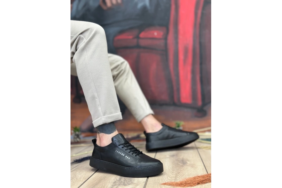 Shoecide Sb104 Boa Yüksek Siyah Cilt Siyah Taban Bağcıklı Erkek Ayakkabı