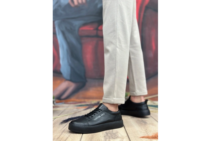 Shoecide Sb104 Boa Yüksek Siyah Cilt Siyah Taban Bağcıklı Erkek Ayakkabı
