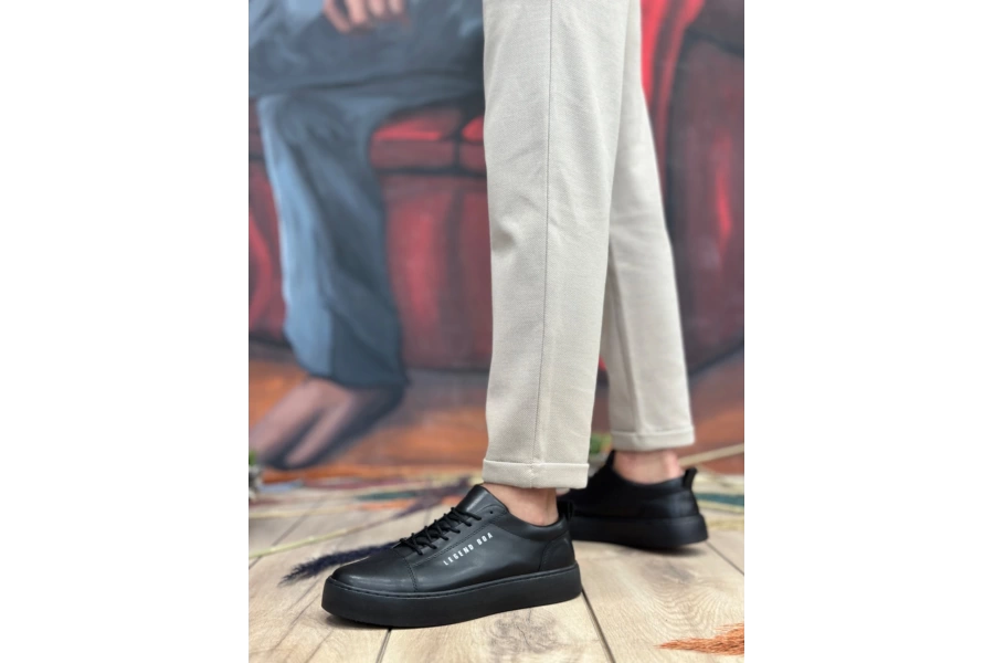 Shoecide Sb104 Boa Yüksek Siyah Cilt Siyah Taban Bağcıklı Erkek Ayakkabı