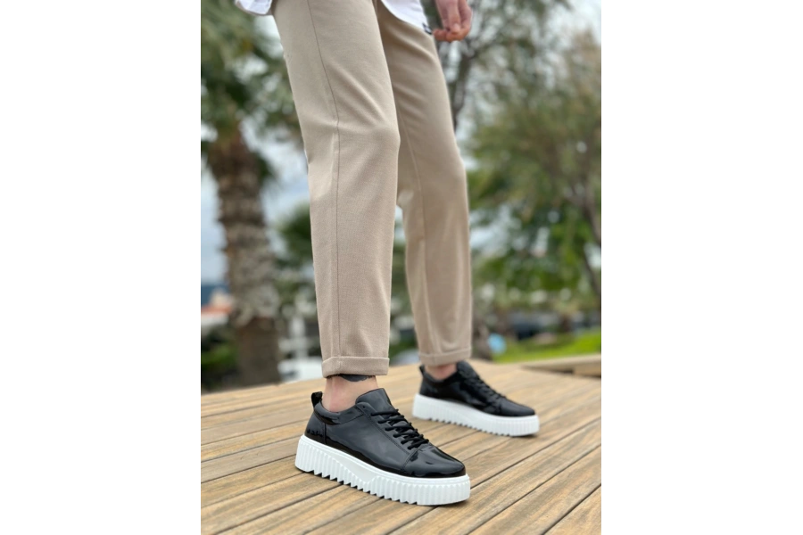 Shoecide Sb8104 Boa Yüksek Siyah Taban Rugan Bağcıklı Erkek Ayakkabı