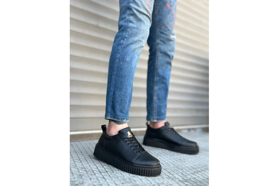 Shoecide Sb8104 Boa Yüksek Siyah Taban Siyah Cilt Bağcıklı Erkek Ayakkabı