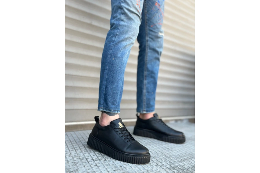 Shoecide Sb8104 Boa Yüksek Siyah Taban Siyah Cilt Bağcıklı Erkek Ayakkabı