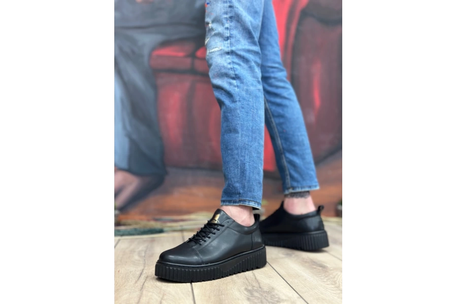 Shoecide Sb8104 Boa Yüksek Siyah Taban Siyah Cilt Bağcıklı Erkek Ayakkabı