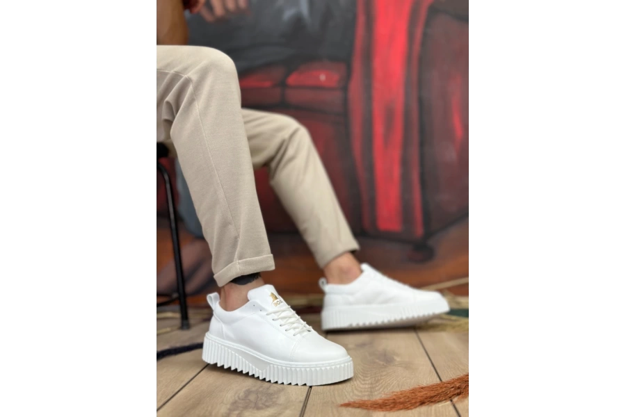 Shoecide Sb8104 Boa Yüksek Taban Cilt Beyaz Bağcıklı Erkek Ayakkabı