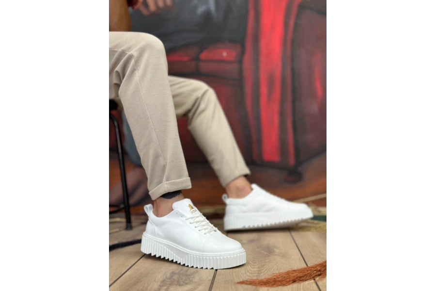 Shoecide Sb8104 Boa Yüksek Taban Cilt Beyaz Bağcıklı Erkek Ayakkabı
