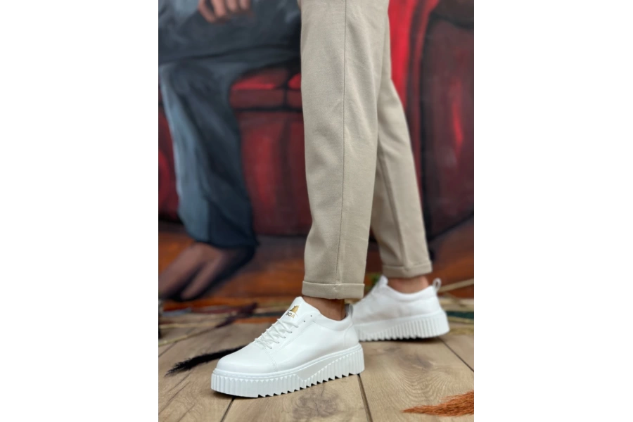Shoecide Sb8104 Boa Yüksek Taban Cilt Beyaz Bağcıklı Erkek Ayakkabı