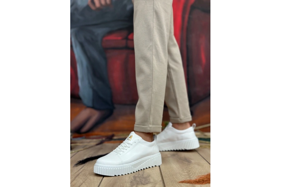 Shoecide Sb8104 Boa Yüksek Taban Cilt Beyaz Bağcıklı Erkek Ayakkabı