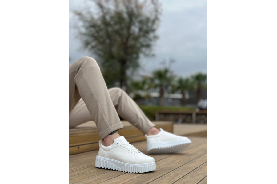 Shoecide Sb8104 Boa Yüksek Taban Rugan Beyaz Bağcıklı Erkek Ayakkabı