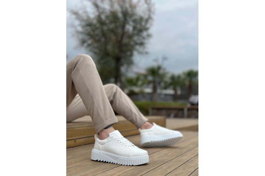 Shoecide Sb8104 Boa Yüksek Taban Rugan Beyaz Bağcıklı Erkek Ayakkabı