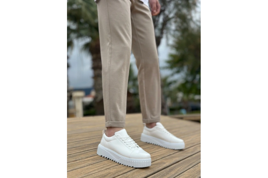 Shoecide Sb8104 Boa Yüksek Taban Rugan Beyaz Bağcıklı Erkek Ayakkabı