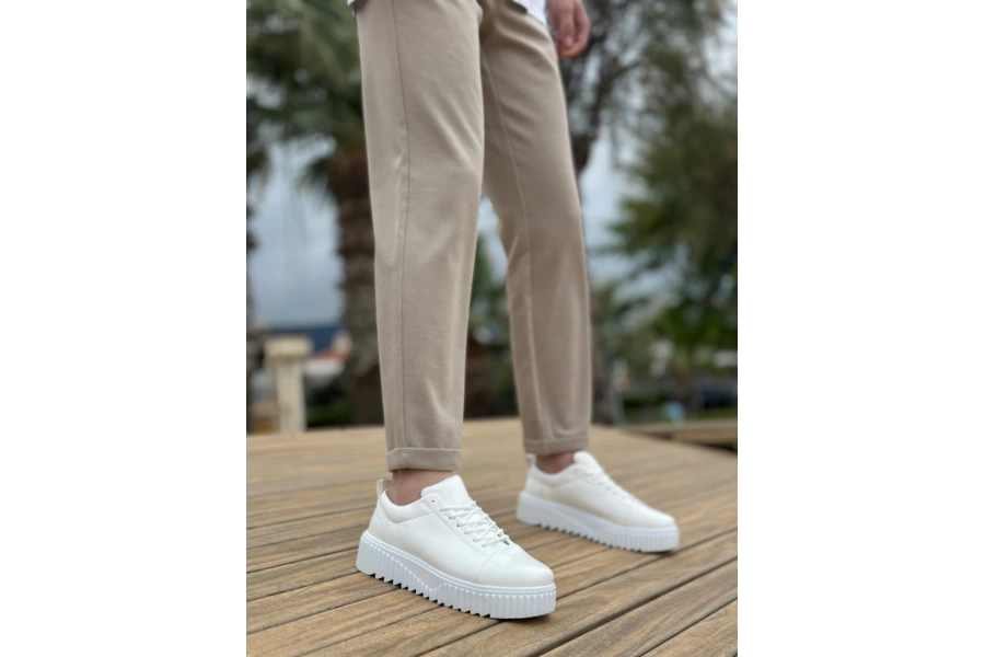Shoecide Sb8104 Boa Yüksek Taban Rugan Beyaz Bağcıklı Erkek Ayakkabı