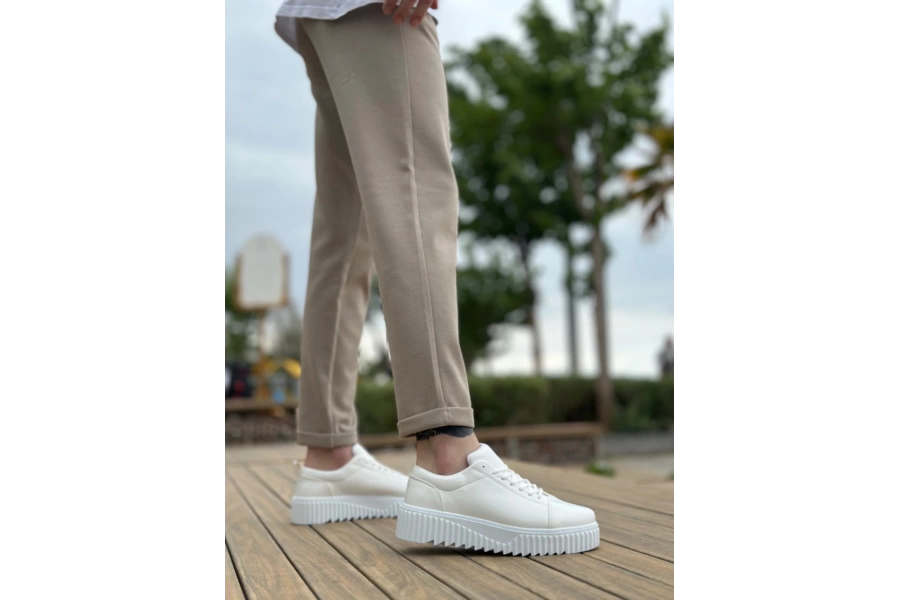 Shoecide Sb8104 Boa Yüksek Taban Rugan Beyaz Bağcıklı Erkek Ayakkabı