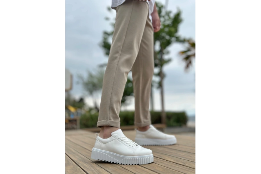 Shoecide Sb8104 Boa Yüksek Taban Rugan Beyaz Bağcıklı Erkek Ayakkabı