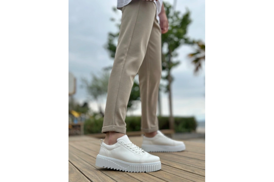 Shoecide Sb8104 Boa Yüksek Taban Rugan Beyaz Bağcıklı Erkek Ayakkabı