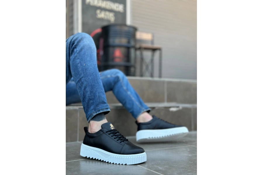 Shoecide Sb8104 Boa Yüksek Taban Siyah Cilt Bağcıklı Erkek Ayakkabı