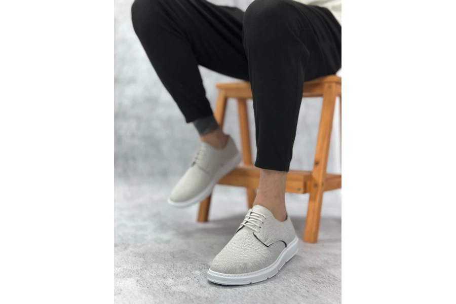 Shoecide Sbo0003 Bağcıklı Klasik Spor Keten Beyaz Taban Casual Erkek Ayakkabı