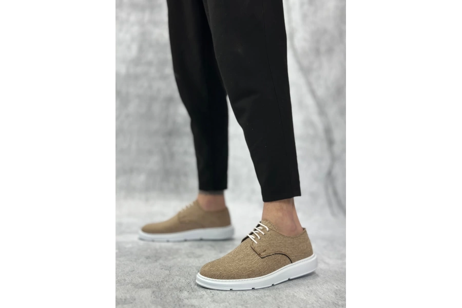 Shoecide Sbo0003 Bağcıklı Klasik Spor Keten Hardal Beyaz Taban Casual Erkek Ayakkabı