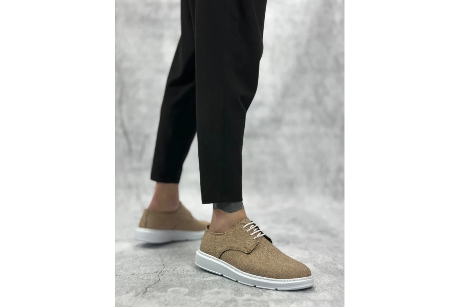 Shoecide Sbo0003 Bağcıklı Klasik Spor Keten Hardal Beyaz Taban Casual Erkek Ayakkabı