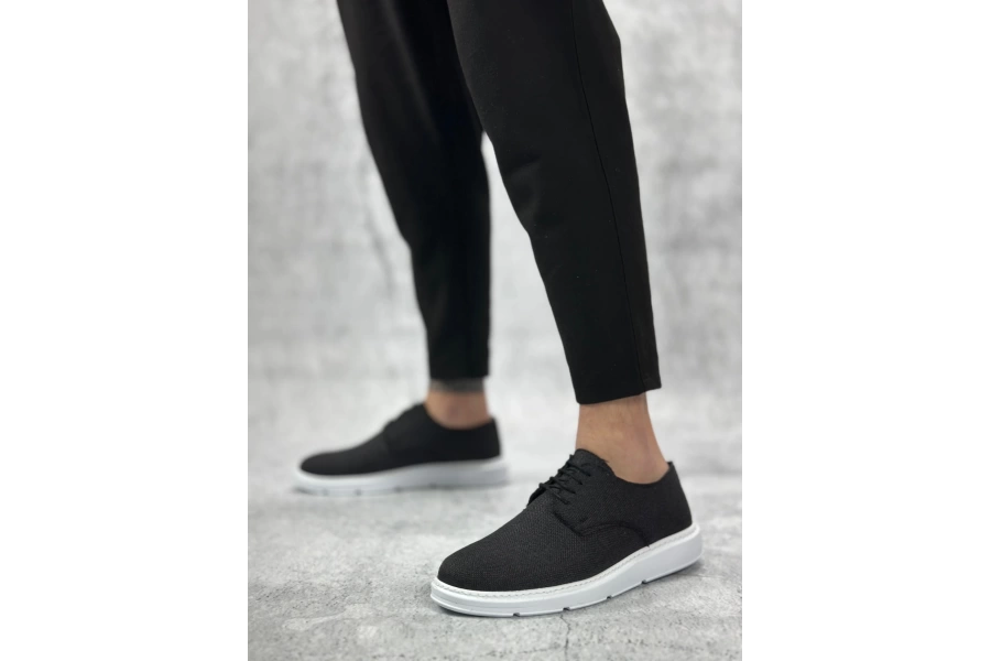 Shoecide Sbo0003 Bağcıklı Klasik Spor Keten Siyah Beyaz Taban Casual Erkek Ayakkabı