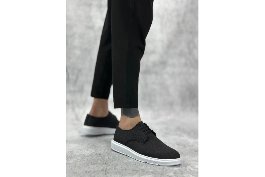 Shoecide Sbo0003 Bağcıklı Klasik Spor Keten Siyah Beyaz Taban Casual Erkek Ayakkabı