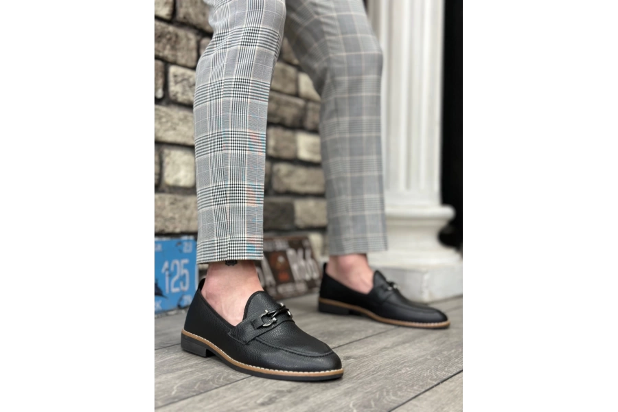 Shoecide Sbo0009 Cilt Püsküllü Corcik Siyah Çengel Tokalı Klasik Erkek Ayakkabısı
